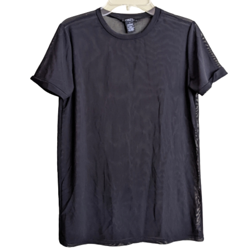 Rue21 Top Black Sheer Mesh Crew Neck Short Sleeves Stretchy